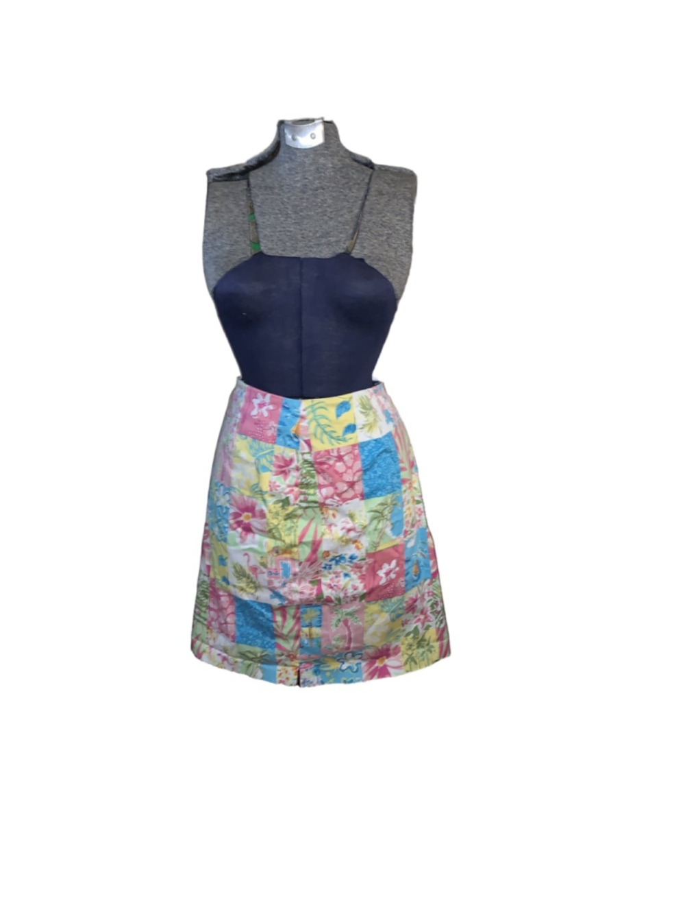 Women’s Catherine Stewart for Belle Pointe Patchwork Style Skirt Pink Blue 12